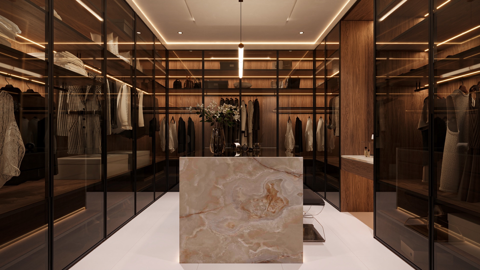 RAL 7030 // OAK MARBLE BATHROOM